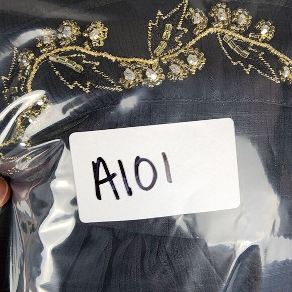 Denim 24/7 Women's Blac & Gold Floral Embroidered Boho Top Blouse Size 20 - Picture 9 of 9